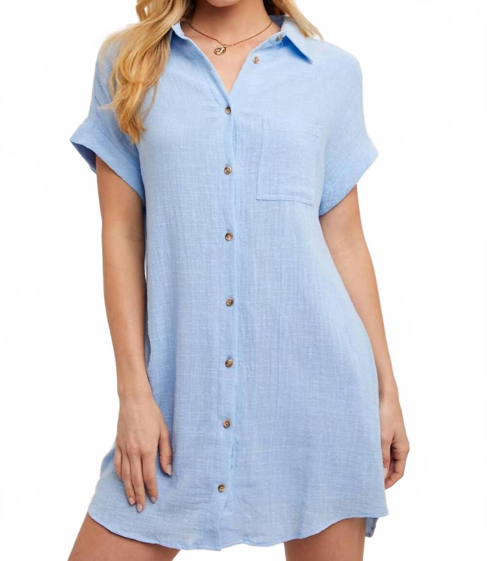 NEW BLUIVY button-up shirt dress with pockets in chambray